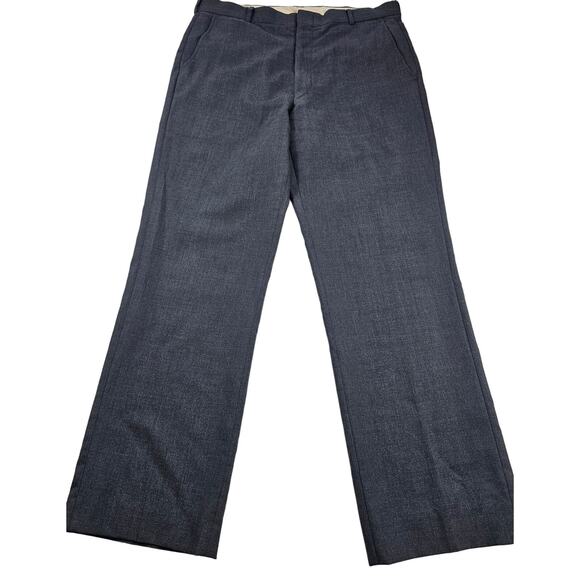 Vintage L.L. Bean 100% wool dress pants navy flip pockets EUC flat front chino ^ - Picture 1 of 5